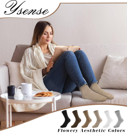 Women's Cotton Crew Socks 6 Pairs, Long Cute Aesthetic Neutral Athletic Boot Socks for Women Stocking Stuffers Gifts