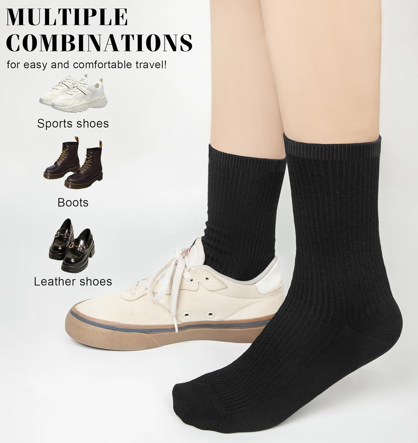 Women's Cotton Crew Socks 6 Pairs, Long Cute Aesthetic Neutral Athletic Boot Socks for Women Stocking Stuffers Gifts