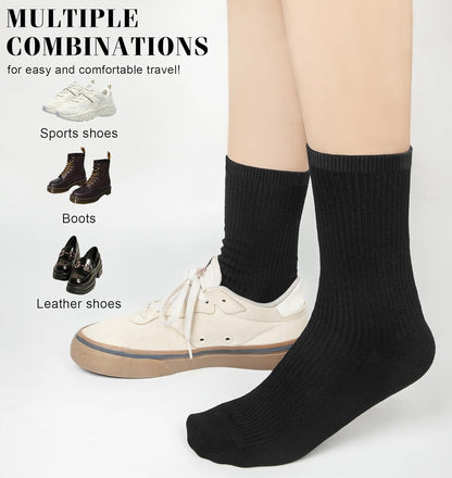 Women's Cotton Crew Socks 6 Pairs, Long Cute Aesthetic Neutral Athletic Boot Socks for Women Stocking Stuffers Gifts