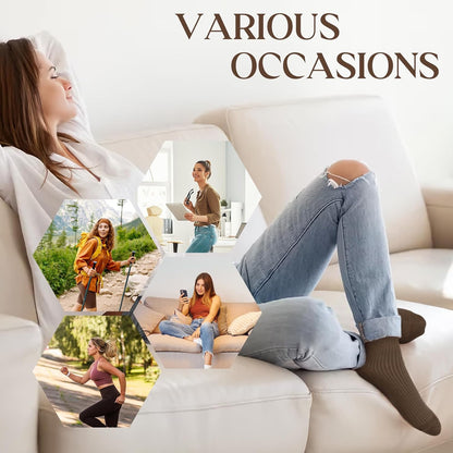 Women's Cotton Crew Socks 6 Pairs, Long Cute Aesthetic Neutral Athletic Boot Socks for Women Stocking Stuffers Gifts