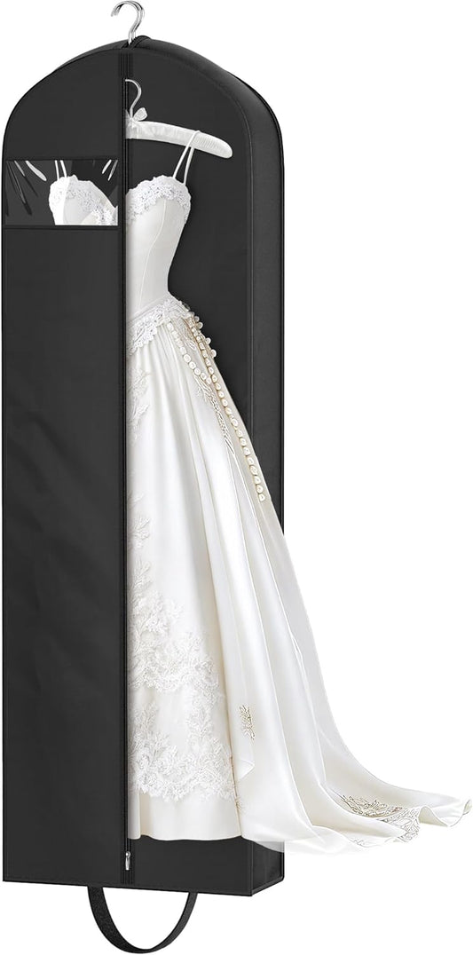 72" Wedding Dress Garment Bag for Travel with 4" Gusseted Long Hanging Dress Bags for Gowns for Women Garment Cover Clothes Storage for Closet, Black