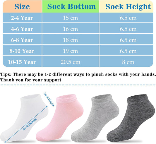 12 Pairs Girls Socks Low Cut Athletic Half Cushion Ankle Socks for Girls 4-15 Years Old