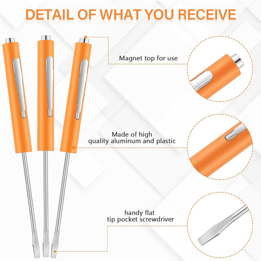 10 Pieces Pocket Screwdriver Mini Tops and Pocket Clips Magnetic Slotted Small Screw Driver with a Single Blade Head for Mechanical, Electrician(Orange)