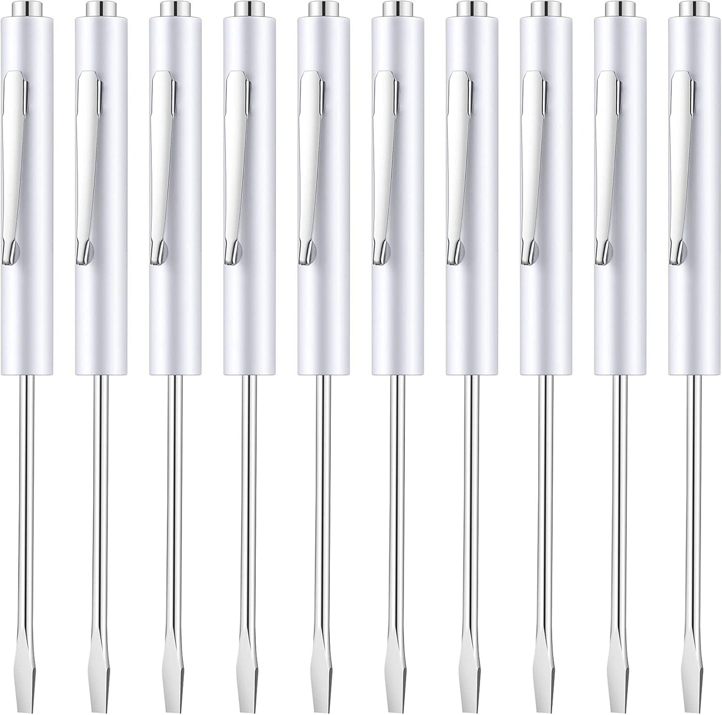 10 Pieces Pocket Screwdriver Mini Tops and Pocket Clips Magnetic Slotted Small Screw Driver with a Single Blade Head for Mechanical, Electrician(White)