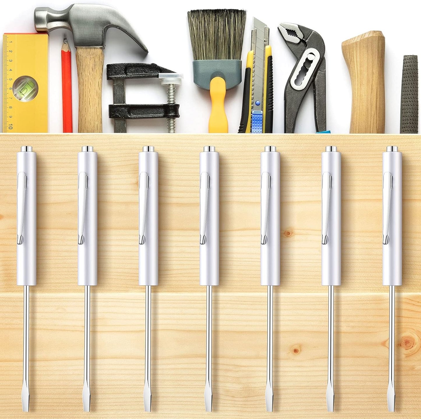10 Pieces Pocket Screwdriver Mini Tops and Pocket Clips Magnetic Slotted Small Screw Driver with a Single Blade Head for Mechanical, Electrician(White)