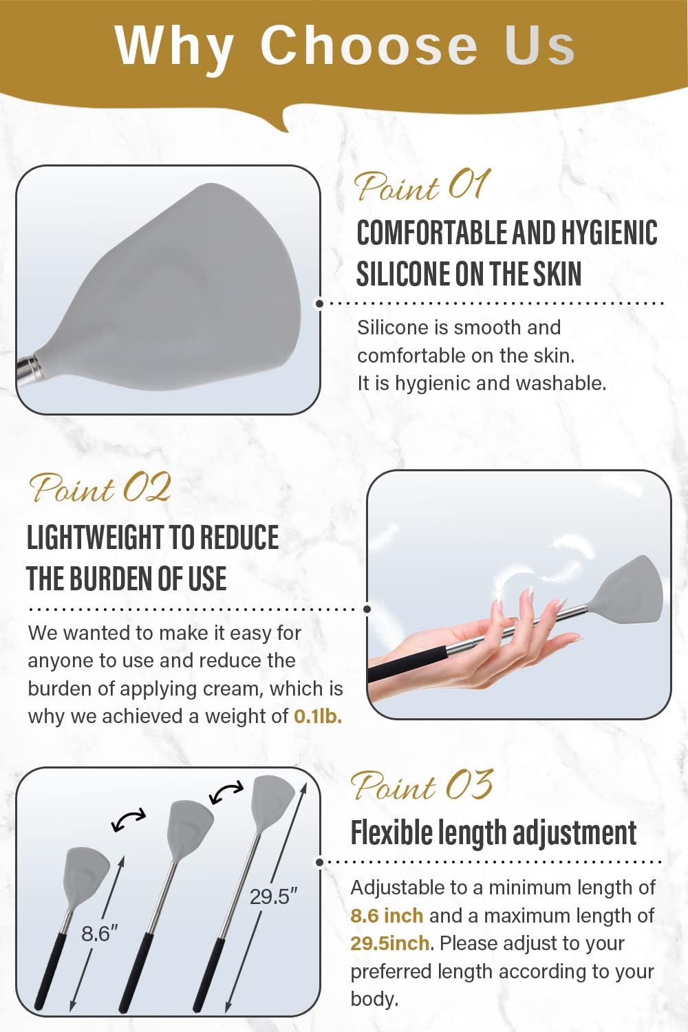 Cream Applicator for Back Telescopic Stick for Lotion Ointment Body Oil Medicine feet