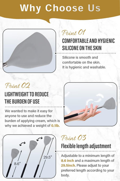 Cream Applicator for Back Telescopic Stick for Lotion Ointment Body Oil Medicine feet