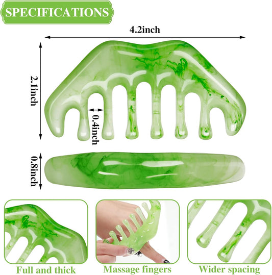 2 Pcs Jade Combs Esthetician Supplies Massage Stone Hair Gua Sha Scraping Scalp Comb Facial Massage Tool Handheld Head Tools Head Caring Therapy Valentines for Women(Elegant Style).