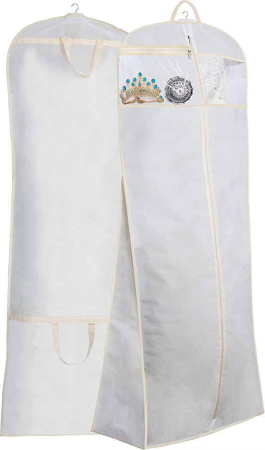 70" Bridal Wedding Gown Dress Garment Bag with Accessories Pouch Large Travel Garment Cover 8" Gusset (White)