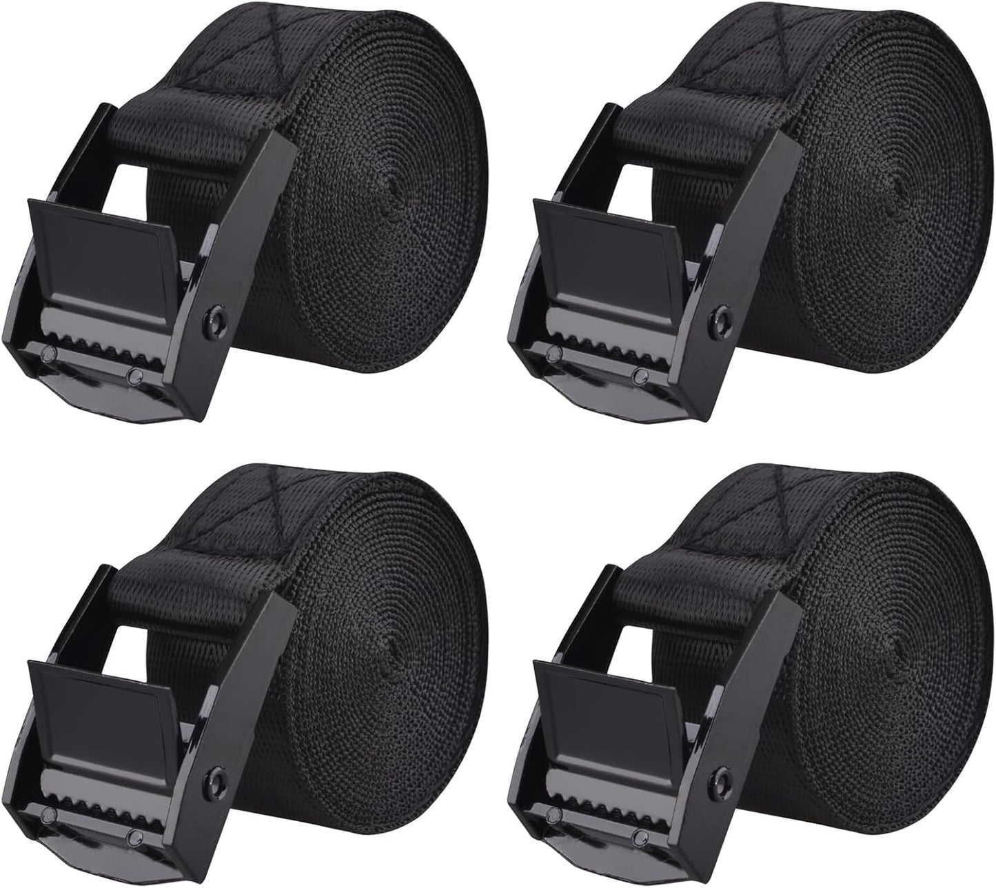 Cinch Tie Down Strap Lashing Straps Heavy Duty Nylon Straps with Cam Buckles for Cargo, Trucks, Boat, Motorcycle,SUP, Kayak, Canoe, Trailer (1m, Black - 4 Pack)