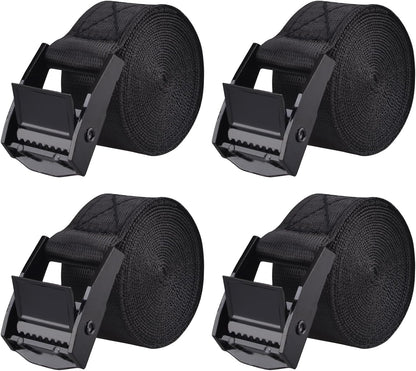 Cinch Tie Down Strap Lashing Straps Heavy Duty Nylon Straps with Cam Buckles for Cargo, Trucks, Boat, Motorcycle,SUP, Kayak, Canoe, Trailer (1m, Black - 4 Pack)