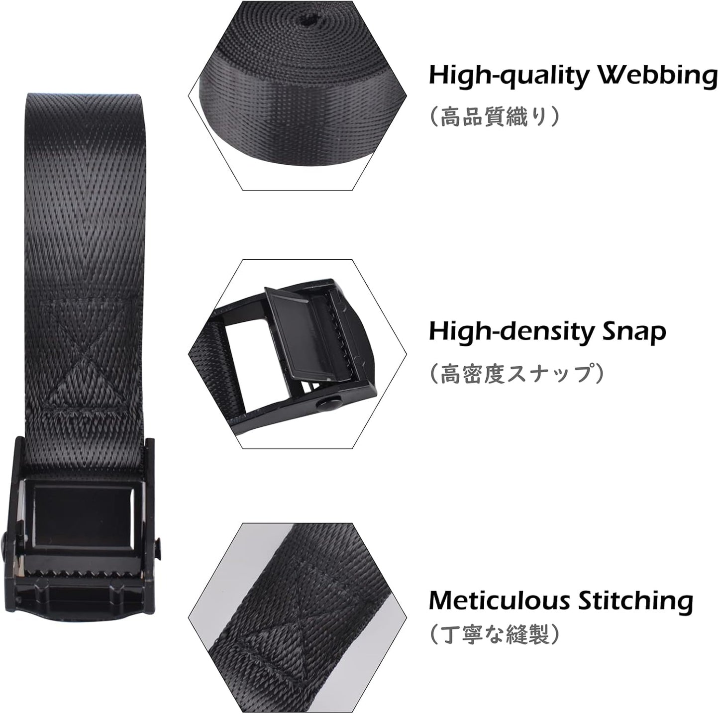 Cinch Tie Down Strap Lashing Straps Heavy Duty Nylon Straps with Cam Buckles for Cargo, Trucks, Boat, Motorcycle,SUP, Kayak, Canoe, Trailer (1m, Black - 4 Pack)