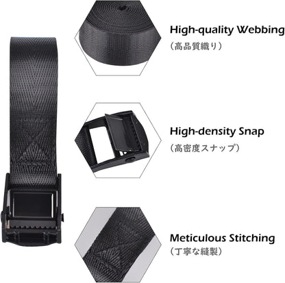 Cinch Tie Down Strap Lashing Straps Heavy Duty Nylon Straps with Cam Buckles for Cargo, Trucks, Boat, Motorcycle,SUP, Kayak, Canoe, Trailer (1m, Black - 4 Pack)