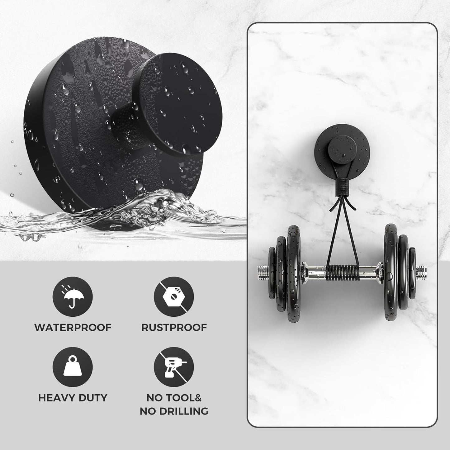 Shower Hooks for Inside Shower,Suction Cup Hooks for Glass Window,Removable Towel Hooks for Bathrooms,2 Packs(Black)