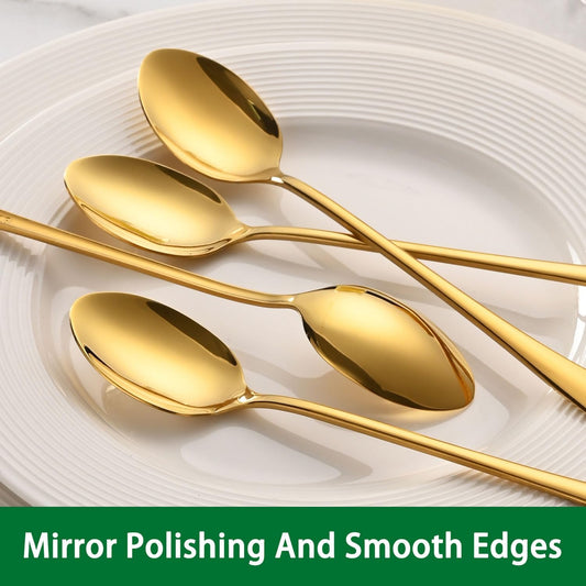 7.5 Inch Gold Iced Tea Spoons,Set Of 8 Stainless Steel Long Coffee Spoons,Long Handle Stirring Spoon For Dessert,Coctails,Ice Cream,Milk,Iced Teaspoons For Bar
