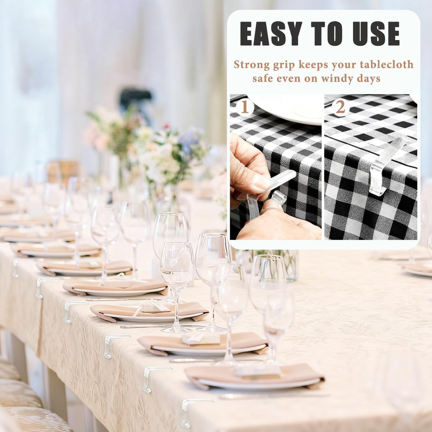 24 Pack Tablecloth Clips for Thick Tables, Heavy-Duty Plastic Table Cover Holders for Outdoor Dining, Picnic, Camping, and Party Use, Windproof Table Cloth Clamps for Birthday, Wedding