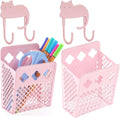 2 Pack Magnetic Pen Holder, Strong Magnet Organizer Dry Erase Marker Holder for Refrigerator, Whiteboard, Locker Accessories Home Office Hanging Pencil Holder with Hooks-Blush