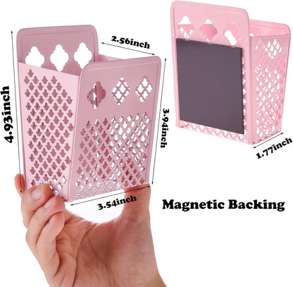 2 Pack Magnetic Pen Holder, Strong Magnet Organizer Dry Erase Marker Holder for Refrigerator, Whiteboard, Locker Accessories Home Office Hanging Pencil Holder with Hooks-Blush