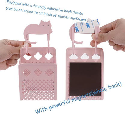 2 Pack Magnetic Pen Holder, Strong Magnet Organizer Dry Erase Marker Holder for Refrigerator, Whiteboard, Locker Accessories Home Office Hanging Pencil Holder with Hooks-Blush