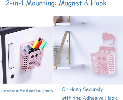 2 Pack Magnetic Pen Holder, Strong Magnet Organizer Dry Erase Marker Holder for Refrigerator, Whiteboard, Locker Accessories Home Office Hanging Pencil Holder with Hooks-Blush