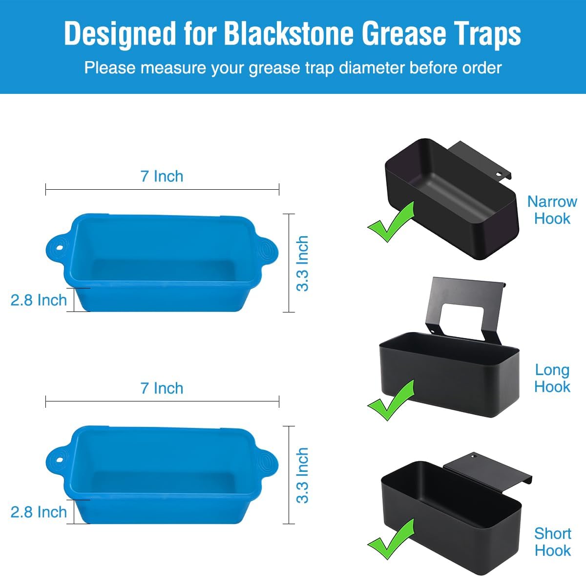 2 Pack Blackstone Silicone Grease Cup Liners for 36 28 22 17 Inch Griddle, Reusable Grease Catcher Liner Grill Grease Tray Blackstone Accessories, Replacement of Aluminum Foil Drip Pans, Blue