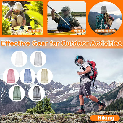 Mosquito Head Net Mesh, Face Neck Fly Netting Hood from Bugs Gnats Noseeums Screen Net for Any Outdoor Lover- with Carry Bags Fits Most Sizes of Hats Caps (2pcs, Grey, Updated Big Net)
