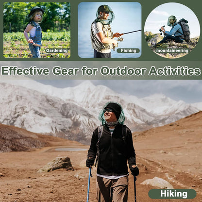 Mosquito Head Net Mesh, Face Neck Fly Netting Hood from Bugs Gnats Noseeums Screen Net for Any Outdoor Lover- with Carry Bags Fits Most Sizes of Hats Caps (2pcs, Olive, Updated Big Net)
