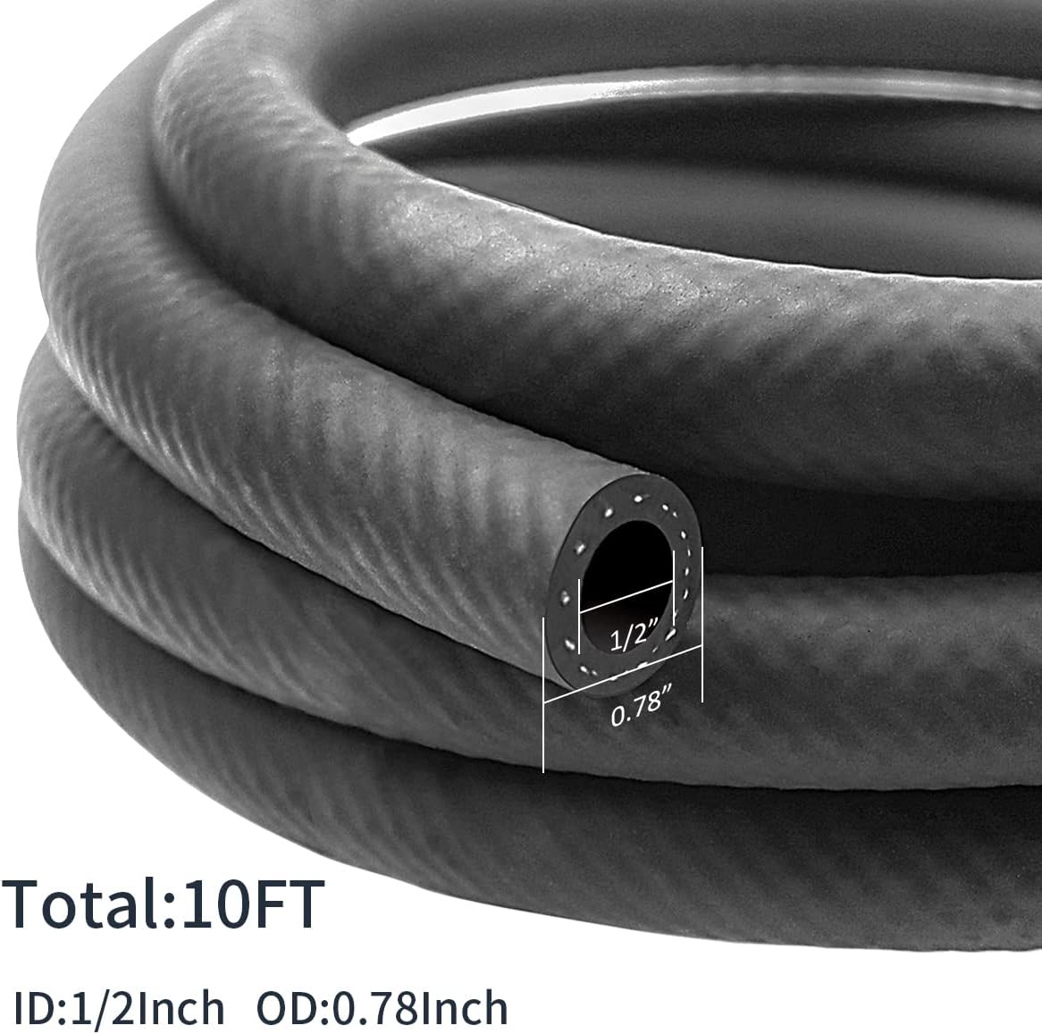 1/2 Inch ID NBR Rubber Hose, 10 Feet Fuel Hose Line Transfer Hose for Small Engine Black