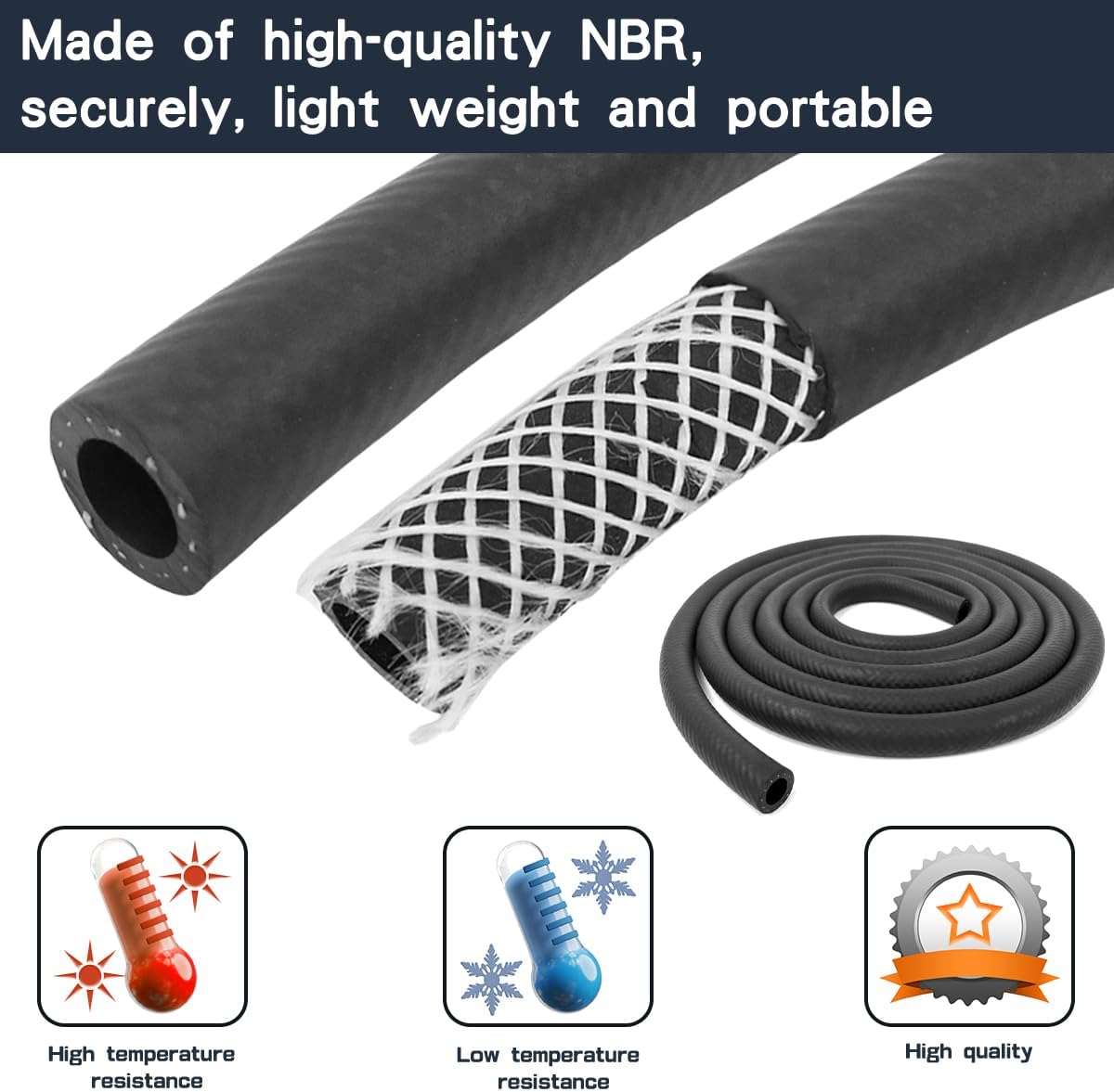 1/2 Inch ID NBR Rubber Hose, 10 Feet Fuel Hose Line Transfer Hose for Small Engine Black