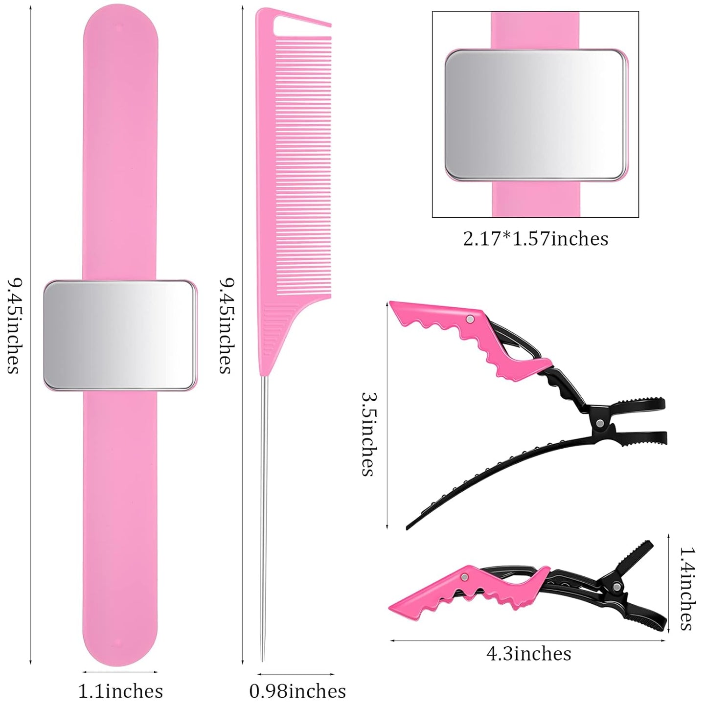 10 Pcs Hair Styling Tools Set Magnetic Gel & Silicone Wristband for Stylists and Braiders, Wrist Strap, 3 Rat Tail Combs and 6 Plastic Clips(Pink Wrist Strap)