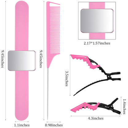 10 Pcs Hair Styling Tools Set Magnetic Gel & Silicone Wristband for Stylists and Braiders, Wrist Strap, 3 Rat Tail Combs and 6 Plastic Clips(Pink Wrist Strap)