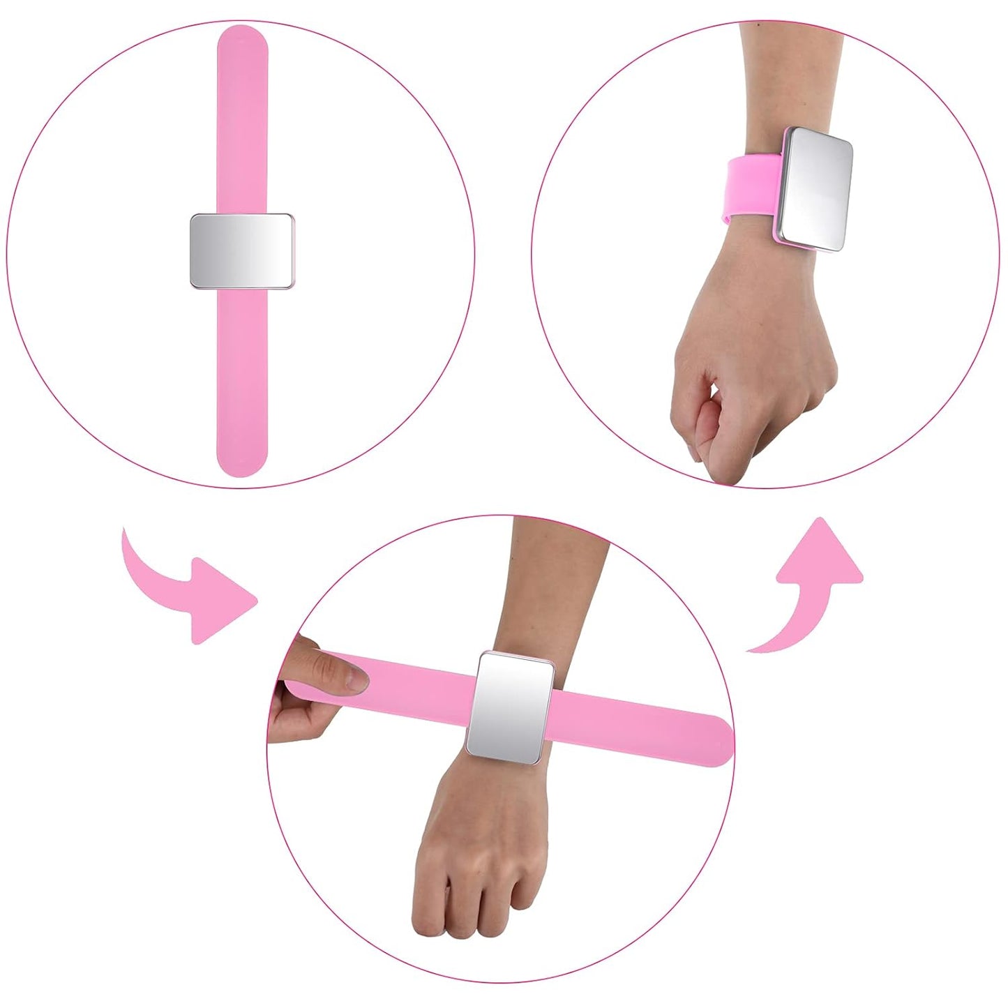 10 Pcs Hair Styling Tools Set Magnetic Gel & Silicone Wristband for Stylists and Braiders, Wrist Strap, 3 Rat Tail Combs and 6 Plastic Clips(Pink Wrist Strap)