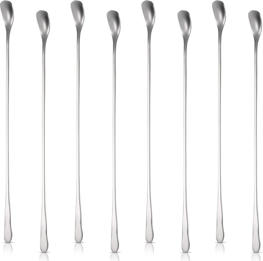 8 Pieces Stainless Steel Coffee Stirring Spoons 7.8 Inch Reusable Coffee Stirrers Long Handle Bar Cocktail Salt Spoons Tiny Swizzle Sticks for Bar Cocktails