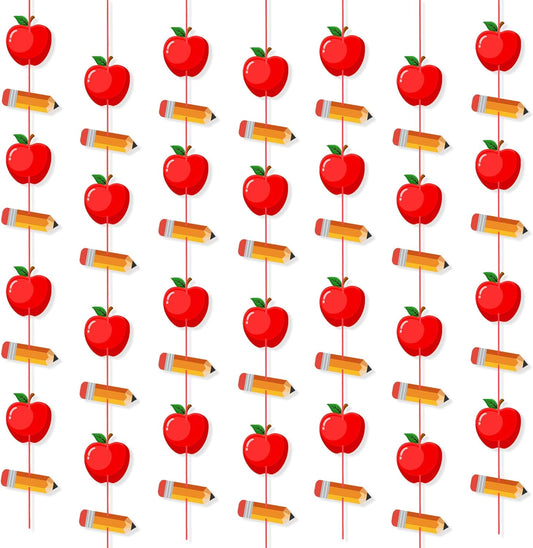 4 Strings Pencil Apple Garland Banner Welcome Back to School Decorations for Classroom Office Photo Props First Day of School Decorations Classroom Decor
