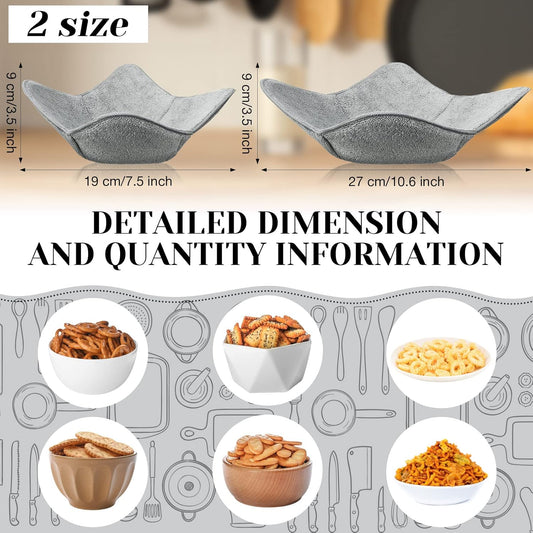 Microwave Bowl Cozy Holders for Hot Food Bowl Pot Plate in 2 Sizes Heat Proof Polyester Potholder Protector Food Soup for Bouillon(Gray,4 Pieces)