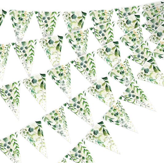49 ft 60 Pcs Sage Green Party Decorations Bridal Shower Pennant Banners Triangle Flags Paper Banner Hanging Decor for Wedding Bachelorette Birthday Party Decorations Supplies