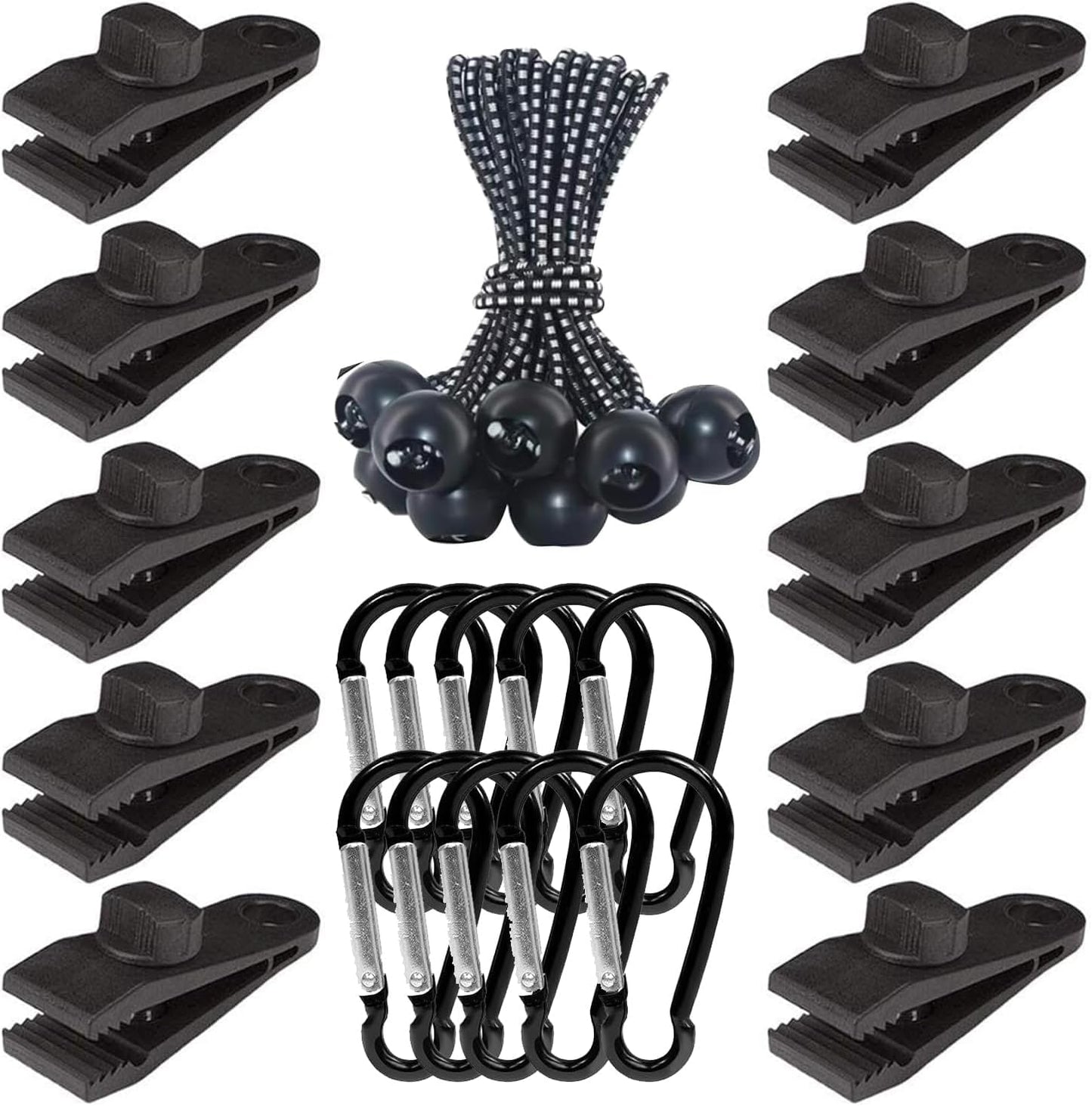 30-Pack Heavy Duty Lock Grip Tarp Clips with Adjustable Screw | Shark Teeth Design, Bungee Cords & Carabiners | Secure Cover for Camping, Pool Covers, Awnings, Canopies (PA Material, 0.25" Thickness)