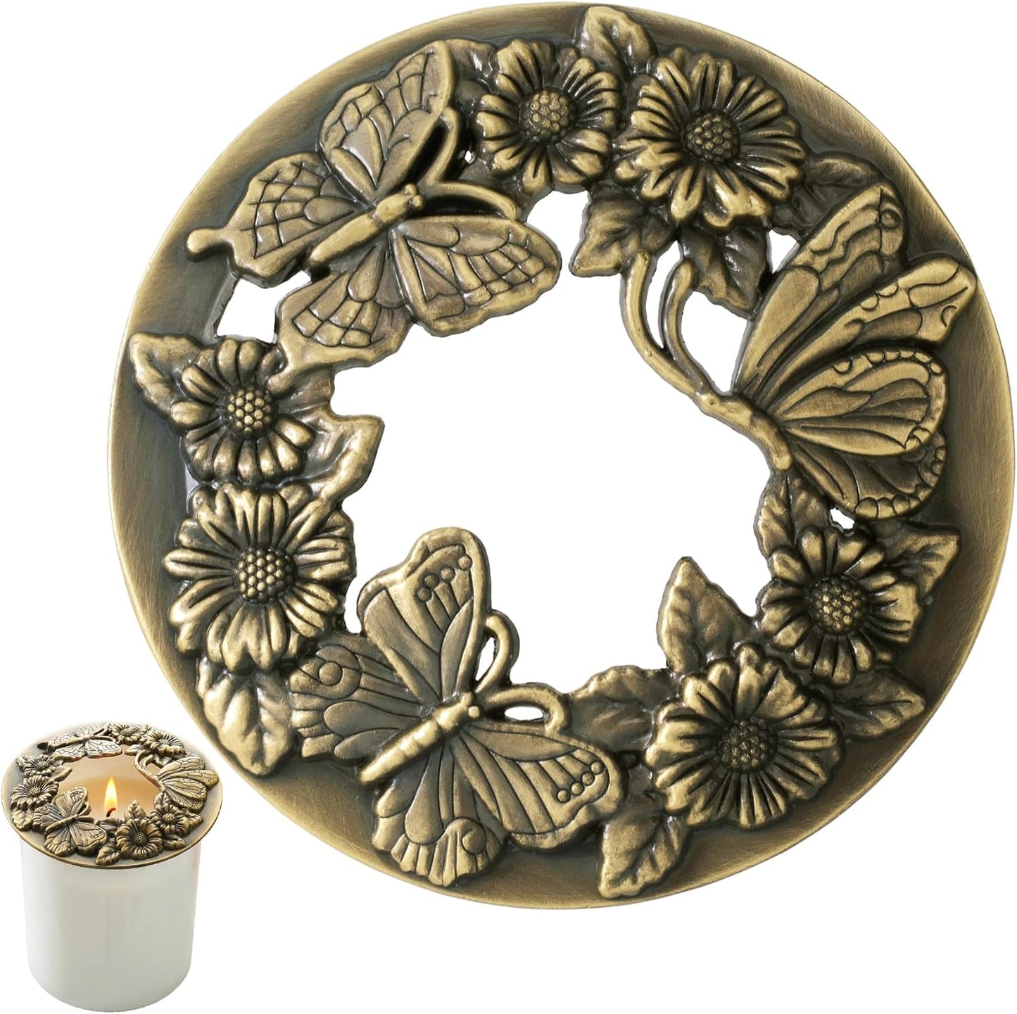 Antique Bronze Candle Toppers, Even Burn Candle Cover Shades for Jar Candles, Alloy Decorative Carved Shades Home Decor Accessories for Bedroom Candle Lovers