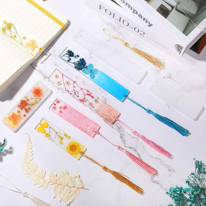 38 Pieces Bookmark Resin Mould Set, Include Rectangle Bookmark Silicone Mould Epoxy Resin Jewelry Mould with Colorful Tassels and Dried Flowers for Jewelry DIY Bookmark Making