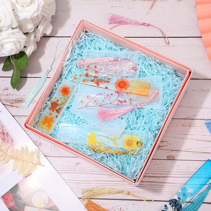 38 Pieces Bookmark Resin Mould Set, Include Rectangle Bookmark Silicone Mould Epoxy Resin Jewelry Mould with Colorful Tassels and Dried Flowers for Jewelry DIY Bookmark Making
