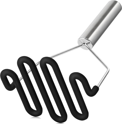 Non-Scratch Silicone Potato Masher Kitchen Tool, Potatoes Masher Potato Masher Stainless Steel Wrapped In Premium Silicone, Potato Smasher (Black)