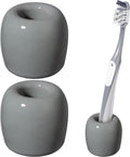 Ceramic Toothbrush Holders for Bathrooms, Sleek Tooth Brush Holder Toothbrush Stand Tooth Brushing Holder, Portable Bathroom Accessories Organizer, Grey, 2 Pack