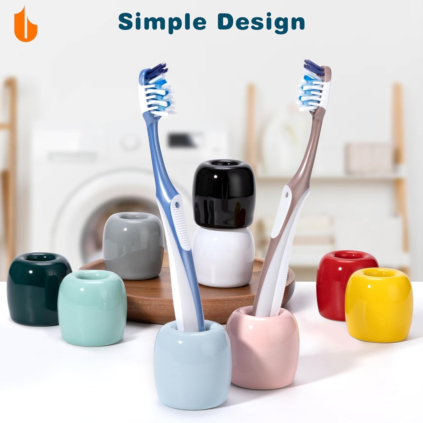 Ceramic Toothbrush Holders for Bathrooms, Sleek Tooth Brush Holder Toothbrush Stand Tooth Brushing Holder, Portable Bathroom Accessories Organizer, Grey, 2 Pack