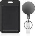 3 Pack Sliding Badge Holder Vertical Plastic Case and 2 Pack Metal Retractable Keychain Heavy Duty Metal Retractable Badge Reel