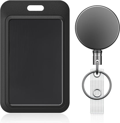 3 Pack Sliding Badge Holder Vertical Plastic Case and 2 Pack Metal Retractable Keychain Heavy Duty Metal Retractable Badge Reel