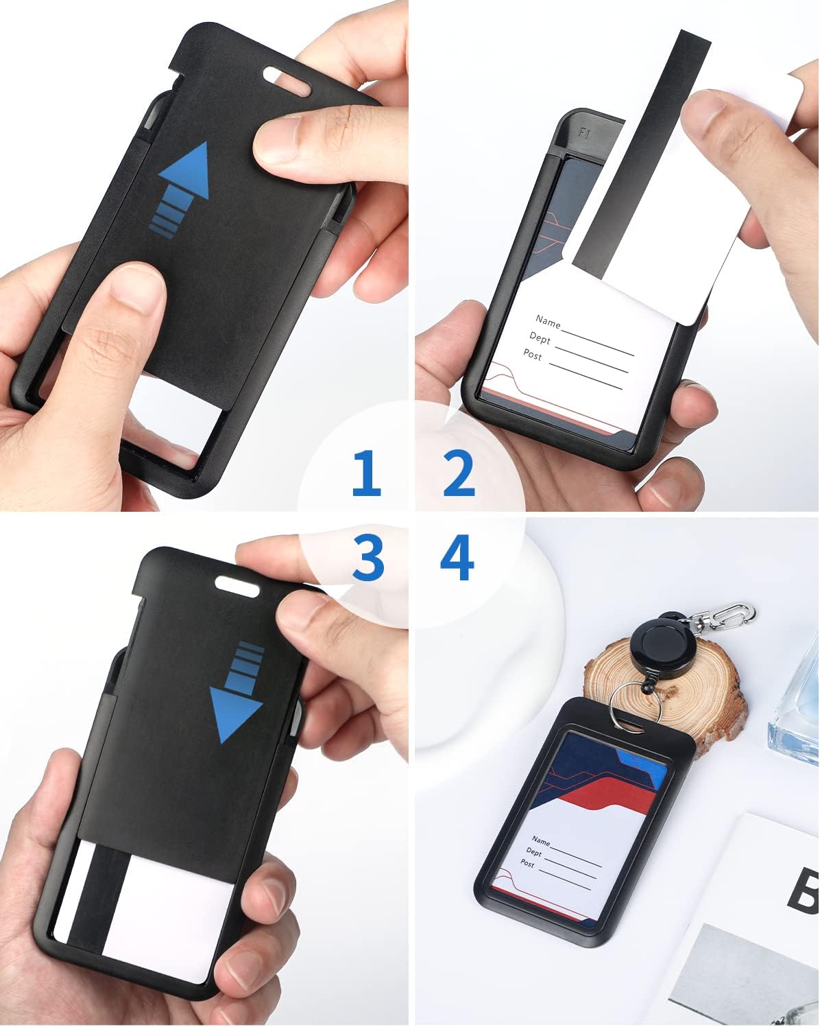 3 Pack Sliding Badge Holder Vertical Plastic Case and 2 Pack Metal Retractable Keychain Heavy Duty Metal Retractable Badge Reel