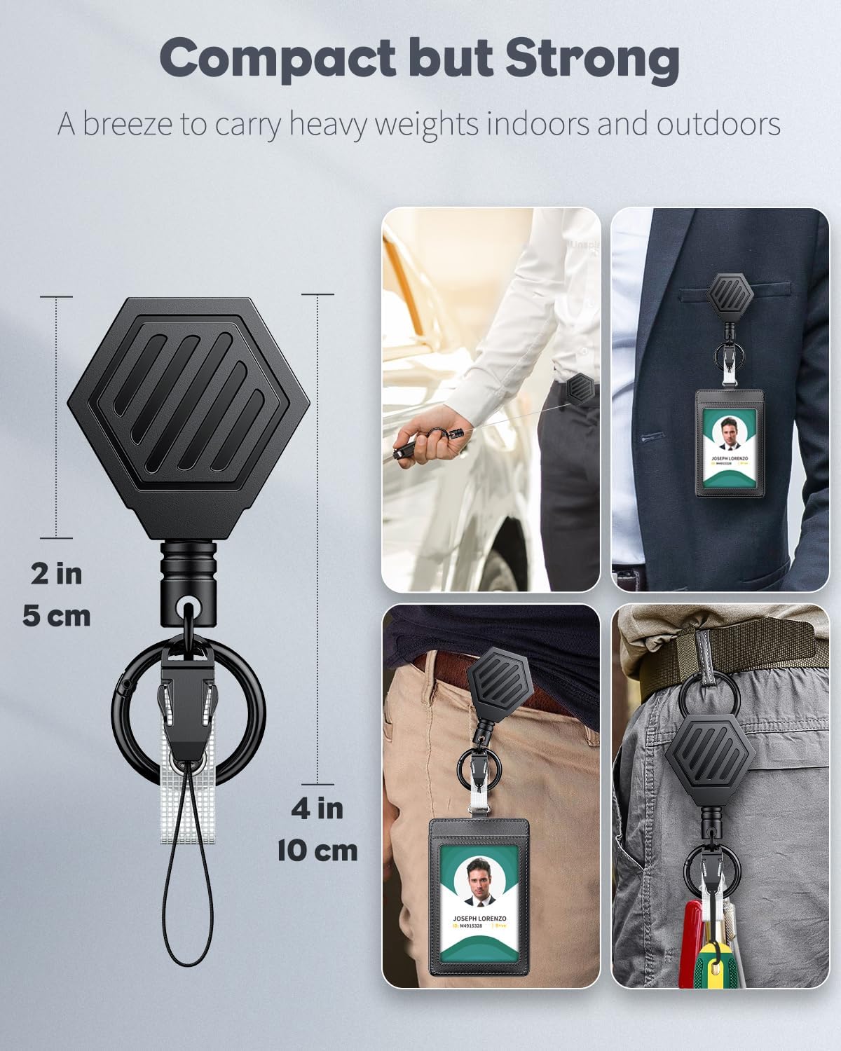 Heavy Duty Retractable Keychain with Magnetic Closure Retractable Badge Reel for up to 16 oz with 3 Pack ID Badge Holder with Double-Sided Windows Vertical Hard Plastic Case