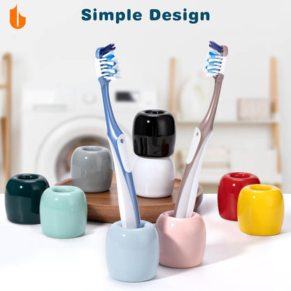 Ceramic Toothbrush Holders for Bathrooms, Sleek Tooth Brush Holder Toothbrush Stand Tooth Brushing Holder, Portable Bathroom Accessories Organizer, Dark Green, 2 Pack