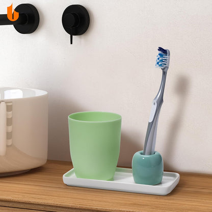 Ceramic Toothbrush Holders for Bathrooms, Sleek Tooth Brush Holder Toothbrush Stand Tooth Brushing Holder, Portable Bathroom Accessories Organizer, Dark Green, 2 Pack