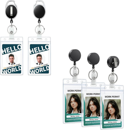Badge Holder Vertical Clear Plastic Case with Retractable Badge Reel Carabiner Clip with Swivel Alligator Clip Soft Waterproof Card Protector